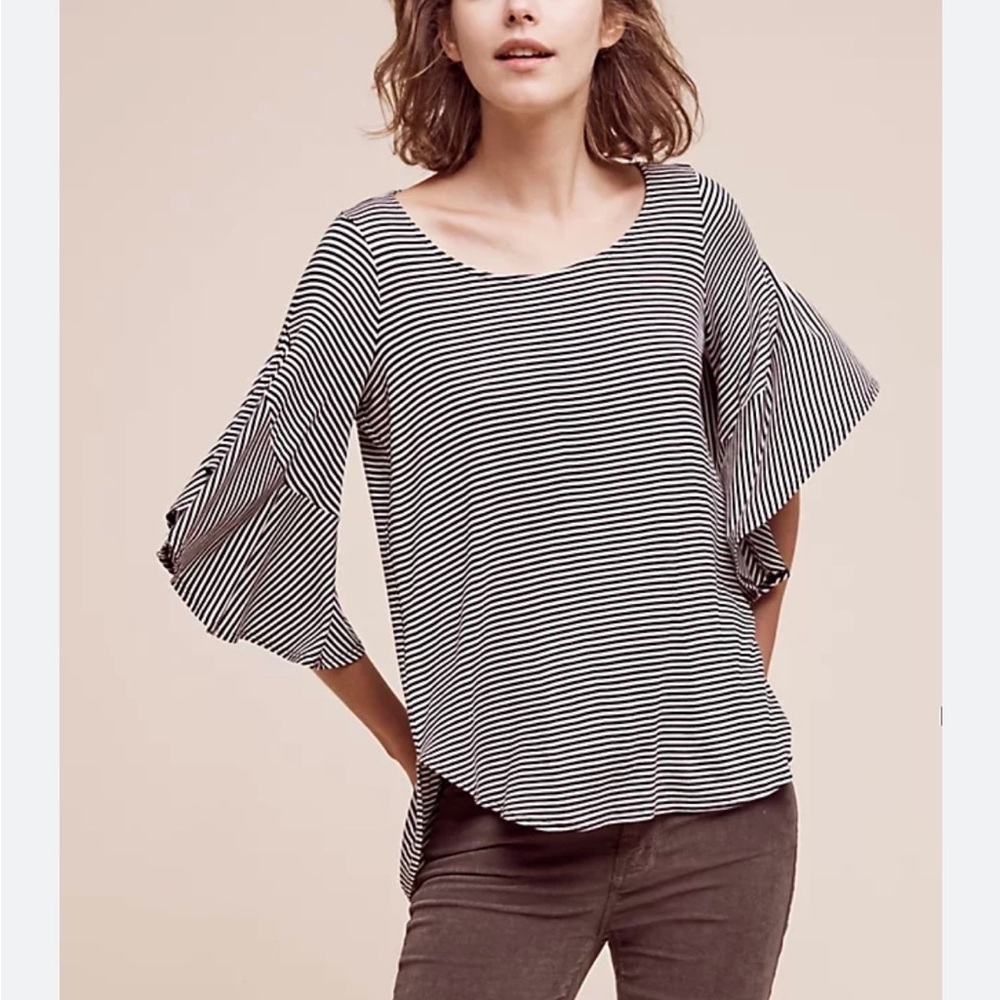 Anthropologie Pleione Striped Black and White Top Medium